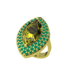 Efsunkar Mekik Yüzük - Peridot ve kök zümrüt 8 ayar altın yüzük #1w8isdh