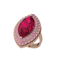 Rodolit garnet ve pembe kuvars 14 ayar rose altın yüzük