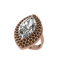 Efsunkar Mekik Yüzük - Swarovski ve dumanlı kuvars 925 ayar rose altın kaplama gümüş yüzük #1yiv5z0