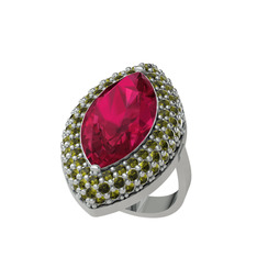 Rodolit garnet ve peridot 18 ayar beyaz altın yüzük