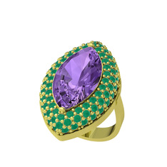 Efsunkar Mekik Yüzük - Ametist ve kök zümrüt 925 ayar altın kaplama gümüş yüzük #2cymdu