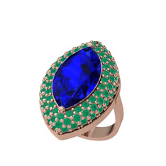 Efsunkar Mekik Yüzük - Lab safir ve kök zümrüt 14 ayar rose altın yüzük #2jkwtr