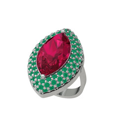 Efsunkar Mekik Yüzük - Rodolit garnet ve kök zümrüt 925 ayar gümüş yüzük #2o3xv8