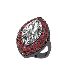 Beyaz zirkon ve garnet 925 ayar siyah rodyum kaplama gümüş yüzük