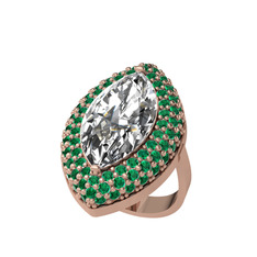 Efsunkar Mekik Yüzük - Swarovski ve yeşil kuvars 8 ayar rose altın yüzük #2xjyf4