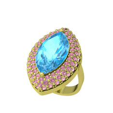 Efsunkar Mekik Yüzük - Akuamarin ve pembe kuvars 8 ayar altın yüzük #3490fj