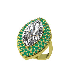 Efsunkar Mekik Yüzük - Beyaz zirkon ve kök zümrüt 925 ayar altın kaplama gümüş yüzük #3h6x6p