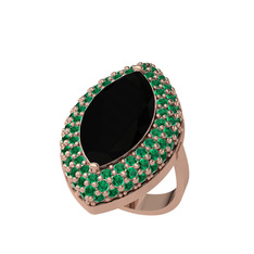 Efsunkar Mekik Yüzük - Siyah zirkon ve yeşil kuvars 8 ayar rose altın yüzük #41sy8j