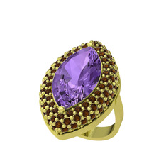 Efsunkar Mekik Yüzük - Ametist ve dumanlı kuvars 14 ayar altın yüzük #43it5q