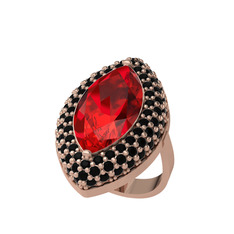 Garnet ve siyah zirkon 8 ayar rose altın yüzük
