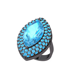 Efsunkar Mekik Yüzük - Akuamarin 925 ayar siyah rodyum kaplama gümüş yüzük #5n353w