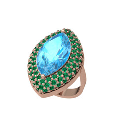 Efsunkar Mekik Yüzük - Akuamarin ve yeşil kuvars 14 ayar rose altın yüzük #69gpl0