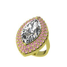 Swarovski ve pembe kuvars 14 ayar altın yüzük