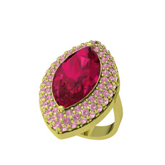 Rodolit garnet ve pembe kuvars 14 ayar altın yüzük