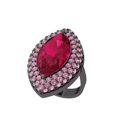 Rodolit garnet ve pembe kuvars 925 ayar siyah rodyum kaplama gümüş yüzük