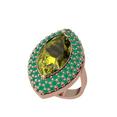 Efsunkar Mekik Yüzük - Peridot ve kök zümrüt 8 ayar rose altın yüzük #7x8lqo
