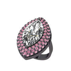 Efsunkar Mekik Yüzük - Swarovski ve pembe kuvars 925 ayar siyah rodyum kaplama gümüş yüzük #8h1e4g