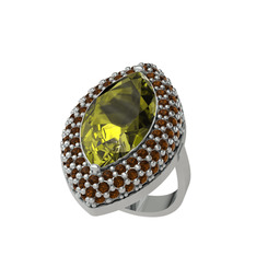 Efsunkar Mekik Yüzük - Peridot ve dumanlı kuvars 925 ayar gümüş yüzük #a3kedi