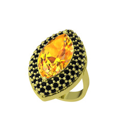 Sitrin ve siyah zirkon 925 ayar altın kaplama gümüş yüzük
