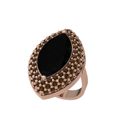 Efsunkar Mekik Yüzük - Siyah zirkon ve dumanlı kuvars 925 ayar rose altın kaplama gümüş yüzük #aswh5m