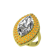 Beyaz zirkon ve sitrin 8 ayar altın yüzük