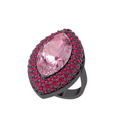 Pembe kuvars ve rodolit garnet 925 ayar siyah rodyum kaplama gümüş yüzük