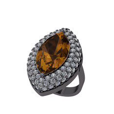 Efsunkar Mekik Yüzük - Dumanlı kuvars ve beyaz zirkon 925 ayar siyah rodyum kaplama gümüş yüzük #cetkye