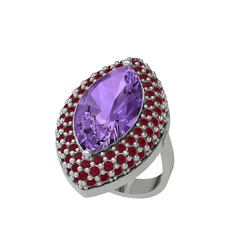 Efsunkar Mekik Yüzük - Ametist ve kök yakut 14 ayar beyaz altın yüzük #d2nd09