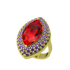 Garnet ve ametist 925 ayar altın kaplama gümüş yüzük