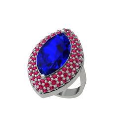 Lab safir ve rodolit garnet 14 ayar beyaz altın yüzük