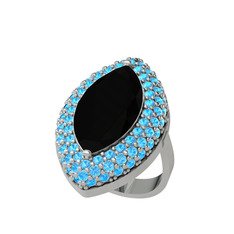 Efsunkar Mekik Yüzük - Siyah zirkon ve akuamarin 14 ayar beyaz altın yüzük #etncv7