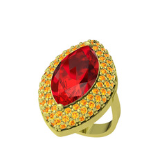 Efsunkar Mekik Yüzük - Garnet ve sitrin 14 ayar altın yüzük #fbjd9p