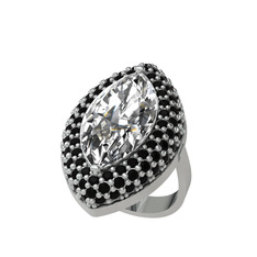 Efsunkar Mekik Yüzük - Swarovski ve siyah zirkon 8 ayar beyaz altın yüzük #fgrst7