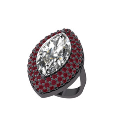 Efsunkar Mekik Yüzük - Swarovski ve kök yakut 925 ayar siyah rodyum kaplama gümüş yüzük #grtbg2