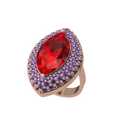 Garnet ve ametist 14 ayar rose altın yüzük