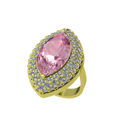 Pembe kuvars ve pırlanta 925 ayar altın kaplama gümüş yüzük (2.952 karat)