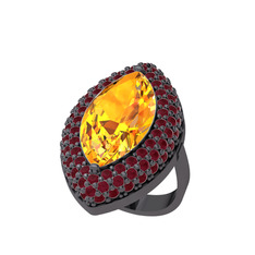 Efsunkar Mekik Yüzük - Sitrin ve kök yakut 925 ayar siyah rodyum kaplama gümüş yüzük #hi9czs