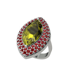 Efsunkar Mekik Yüzük - Peridot ve garnet 8 ayar beyaz altın yüzük #hmwvpe