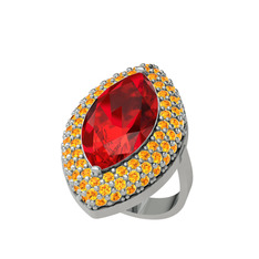 Efsunkar Mekik Yüzük - Garnet ve sitrin 14 ayar beyaz altın yüzük #ht5yt7