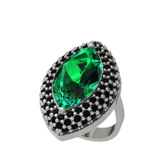 Yeşil kuvars ve siyah zirkon 18 ayar beyaz altın yüzük