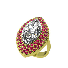 Swarovski ve rodolit garnet 8 ayar altın yüzük