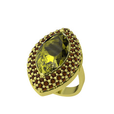 Efsunkar Mekik Yüzük - Peridot ve dumanlı kuvars 925 ayar altın kaplama gümüş yüzük #j1kfmr