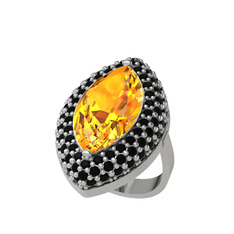 Efsunkar Mekik Yüzük - Sitrin ve siyah zirkon 925 ayar gümüş yüzük #j8v8co