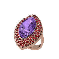 Efsunkar Mekik Yüzük - Ametist ve garnet 8 ayar rose altın yüzük #jok5xp