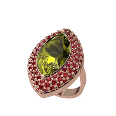 Efsunkar Mekik Yüzük - Peridot ve garnet 8 ayar rose altın yüzük #k52yvo