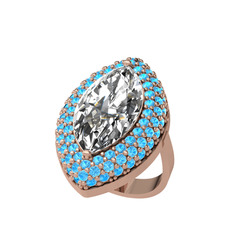 Efsunkar Mekik Yüzük - Swarovski ve akuamarin 18 ayar rose altın yüzük #kyogtz