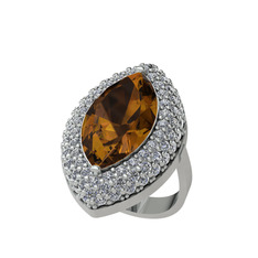 Efsunkar Mekik Yüzük - Dumanlı kuvars ve swarovski 8 ayar beyaz altın yüzük #m3ipkw