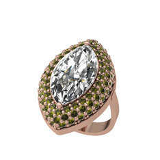 Efsunkar Mekik Yüzük - Beyaz zirkon ve peridot 14 ayar rose altın yüzük #m675g