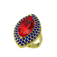 Garnet ve lab safir 925 ayar altın kaplama gümüş yüzük