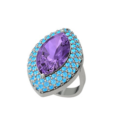 Efsunkar Mekik Yüzük - Ametist ve akuamarin 18 ayar beyaz altın yüzük #mrc4ww